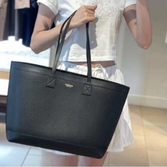 Burberry check details leather tote bag with logo - Picture 5 of 9